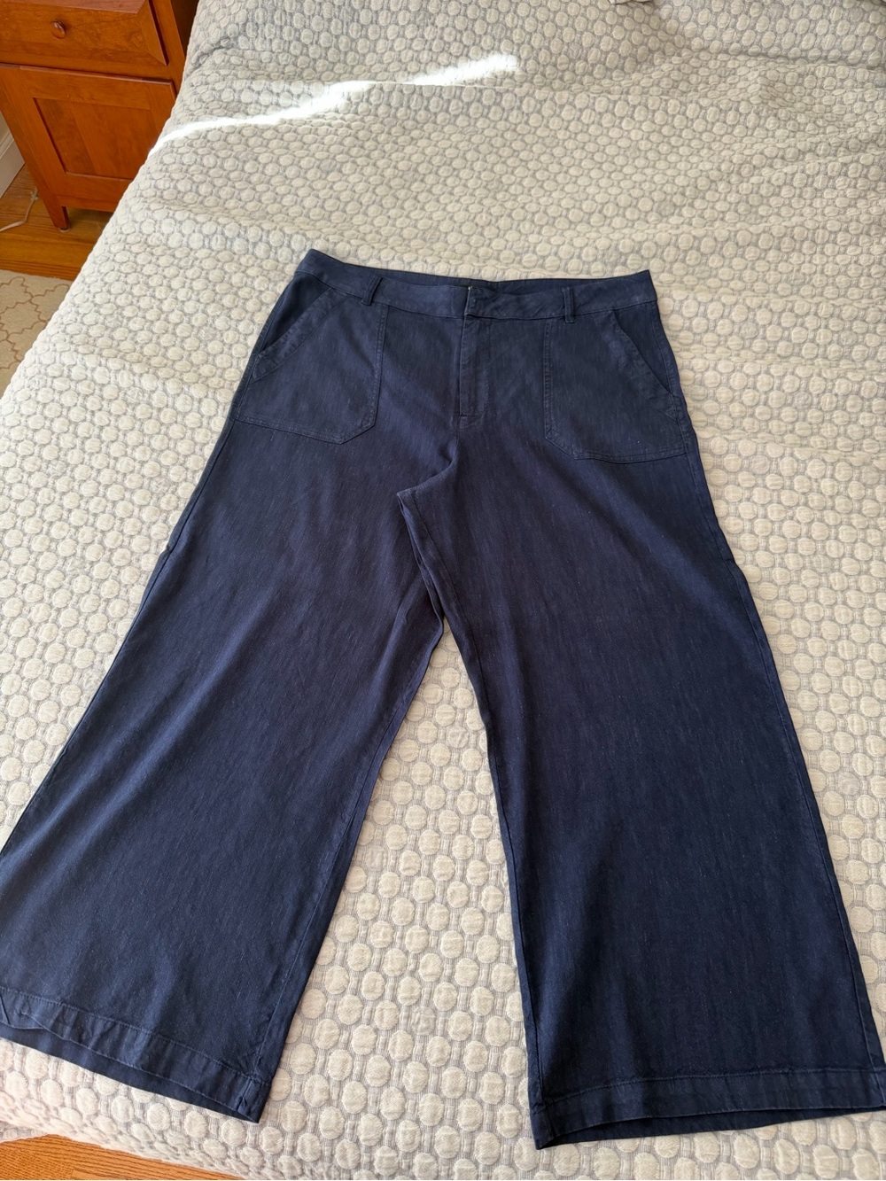 Women’s  Wide-Leg Navy Cotton Blend Pants
